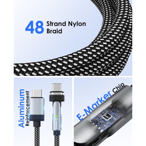 Câble USB-C magnétique à angle droit de 100 W, câble de chargement magnétique 3.3 pi à chargement rapide, USB-C à USB-C à 90 degrés