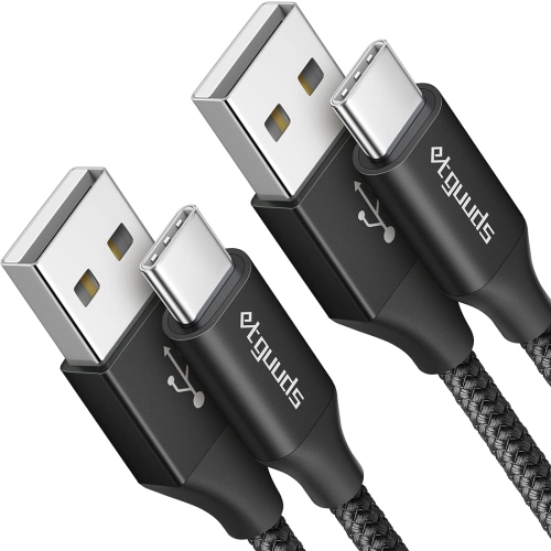 ETGUUDS  USB C Cable 3Ft, 2-Pack USB to USB C Cable 3A Fast Charging Type C Charger Cable Braided Date Cord In Black