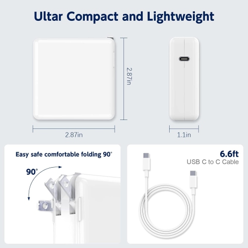 Chargeur MacBook Pro 96 W Chargeur USB-C pour MacBook Pro Air de 13 14 15 16 po 2022/2021/2020/2019/2018, Rapide