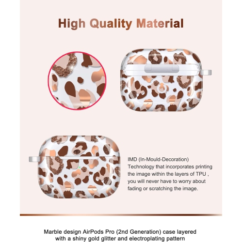 for Airpods Pro 2nd Generation Case Cover Gold Glitter Leopard Design Protective TPU Skin for Women Girl