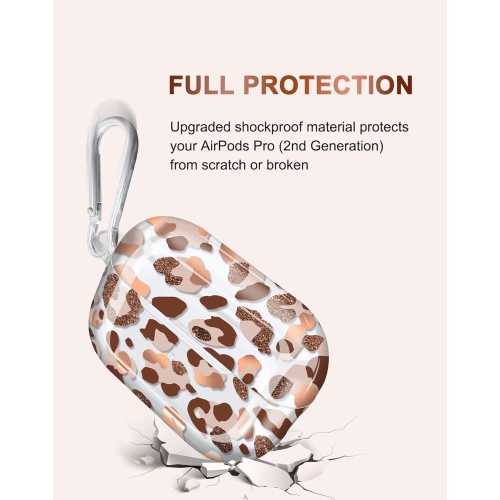 for Airpods Pro 2nd Generation Case Cover Gold Glitter Leopard Design Protective TPU Skin for Women Girl