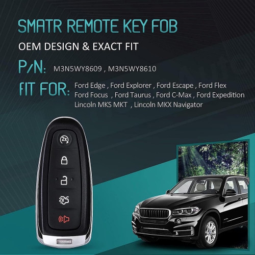 Smart Keyless Remote Key Fob Shell Compatible with Ford Explorer Escape Key Fob Replacement for Ford Flex Edge Focus