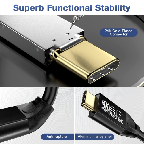 USB C 3.2 Gen 2X2 Cable, Type C 4K, 60Hz UHD Video 5A / 240W PD3.1 Fast Charging w/ E-Marker Compatible