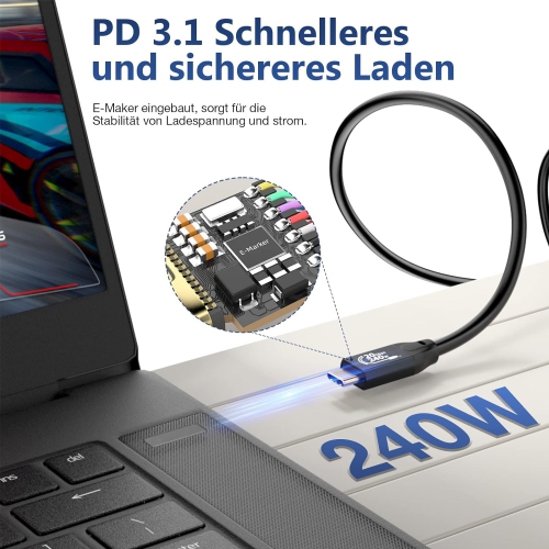 USB C 3.2 Gen 2X2 Cable, Type C 4K, 60Hz UHD Video 5A / 240W PD3.1 Fast Charging w/ E-Marker Compatible