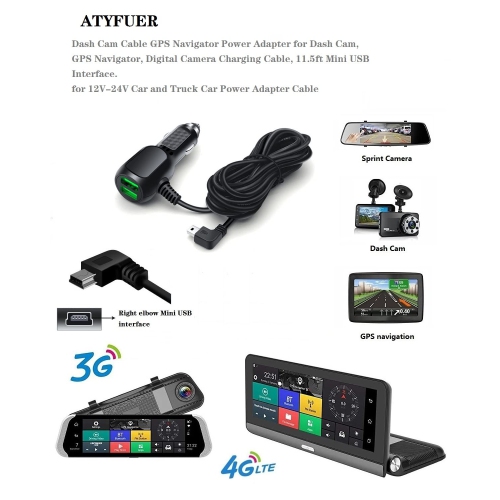 Dash Cam Charger Cable GPS Navigator Power Adapter for Dash Cam, GPS Navigator, Car On-Dash Mounted Cameras