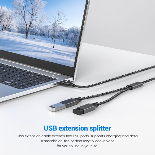 Câble répartiteur USB Adaptateur répartiteur USB en Y Deux rallonges de câble d'alimentation USB 2,0 pour la recharge et les données