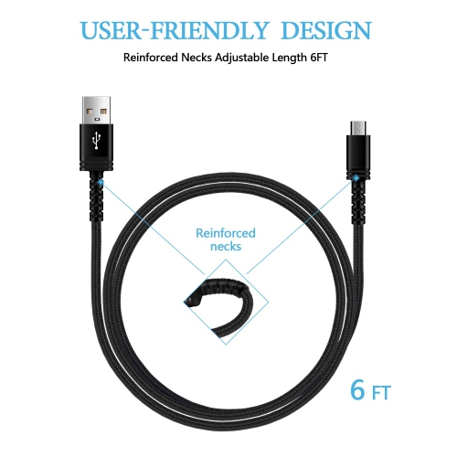 [1Pack-6FT] ro USB to USB A Cable Android Chargers, Fast Charging Long Droid ro Phone Braided Power Cord