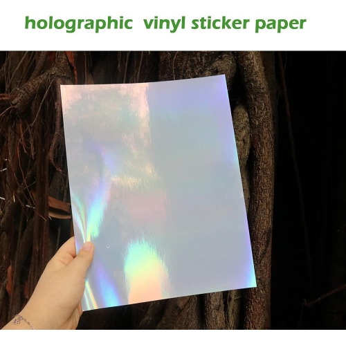 20Pcs Holographic Printable Vinyl Sheets Sticker Paper for Inkjet Laser Printer, 8.5x11 inch