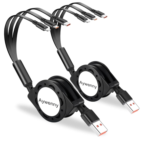 AYWENNY  [2024 Upgraded] 2 Pack Multi Retractable Charging Cable, 3 In 1 USB Charging Cable With USB C/ro USB/phone