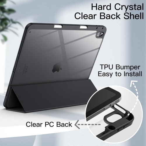 Case for iPad Air 13-Inch M2 with Pencil Holder, Clear Transparent Back Shell Slim Stand Shockproof
