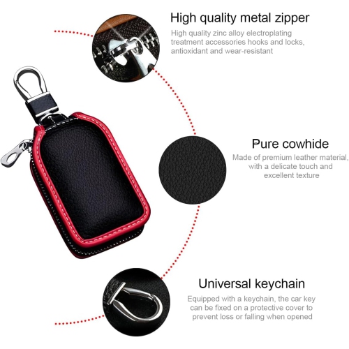 Car Key Fob Cover Case, Leather Auto Smart Key Holder, Keychain Case with Mesh Window for Remote Key Fob,