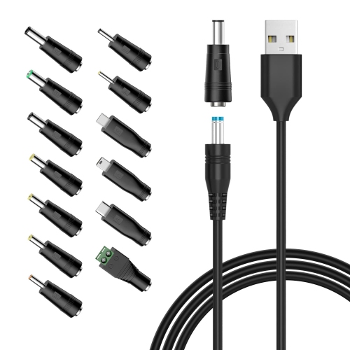 Pow 5V Universal DC Power Cable, USB to DC Charging Cord with 13pcs Adapter Plugs for Webcam Router, Power Bank,