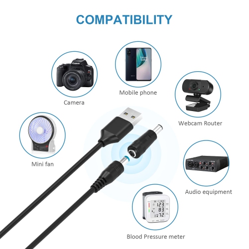 Pow 5V Universal DC Power Cable, USB to DC Charging Cord with 13pcs Adapter Plugs for Webcam Router, Power Bank,