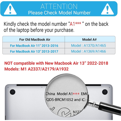 Compatible with MacBook Air 11 Inch Case Model A1370 A1465, Soft Touch Hard Shell Case with Keyboard