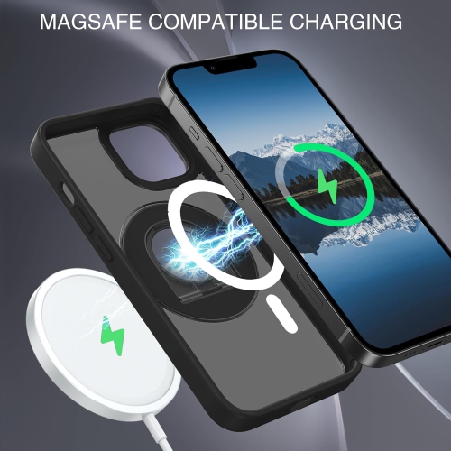 Pour iPhone 14 Étui pour iPhone 13 Étui magnétique [Compatible avec MagSafe] avec anneau rotatif à 360°