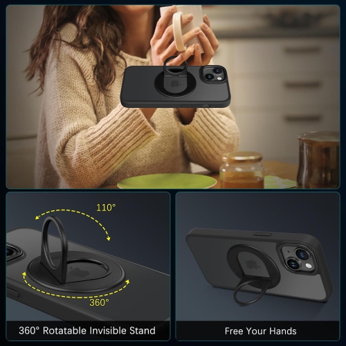 Pour iPhone 14 Étui pour iPhone 13 Étui magnétique [Compatible avec MagSafe] avec anneau rotatif à 360°