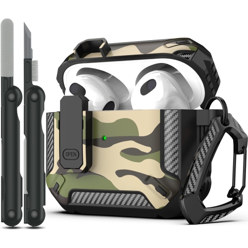 RFUNGUANGO  for Airpods 3Rd Generation Case Cover With Cleaner Kit, Military Hard Shell Protective Armor With Lock