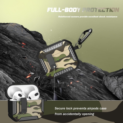 for AirPods 3rd Generation Case Cover with Cleaner Kit, Military Hard Shell Protective Armor with Lock