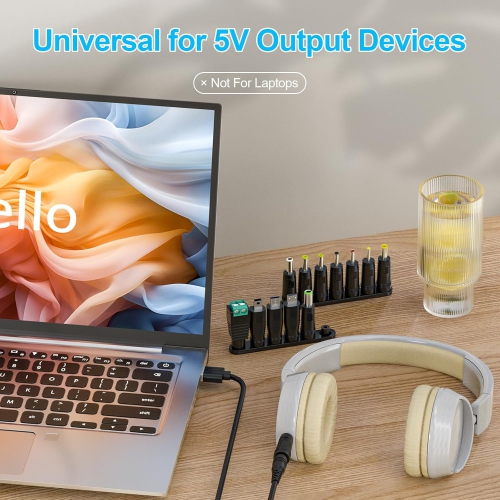 Câble de recharge USB à DC 5 V Cordon d'alimentation universel avec 13 adaptateurs PC; Chargeur 5 V de remplacement pour tablette