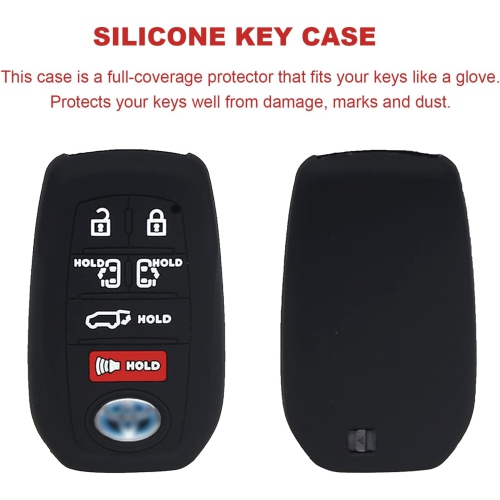 2PCS Silicone Key Fob Remote Cover Case, 6 Buttons Smart Key Fob Ring Cover Case Protector Holder for Toyota Sienna