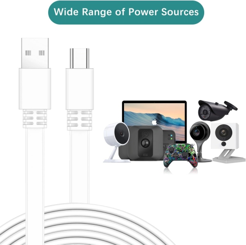 Câble d'alimentation USB de 10 pi, paquet de 2, câble d'alimentation de recharge USB plat de 3 M, chargeur pour caméra intelligente Neos, Yi