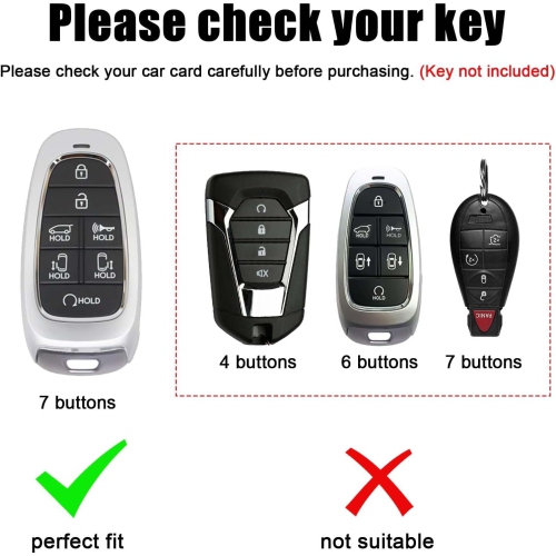 Smart Remote Key Fob Cover, Soft TPU Car Key Case 7 Button with Keychain 2024 Key Fob Cover for Hyundai
