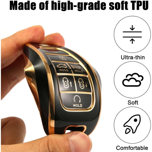 Smart Remote Key Fob Cover, Soft TPU Car Key Case 7 Button with Keychain 2024 Key Fob Cover for Hyundai