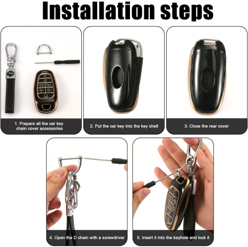 Smart Remote Key Fob Cover, Soft TPU Car Key Case 7 Button with Keychain 2024 Key Fob Cover for Hyundai