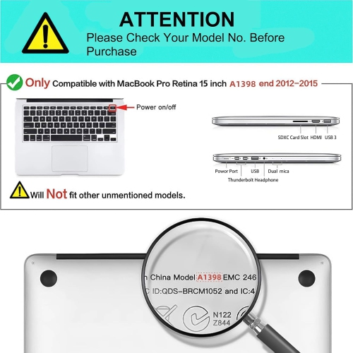 Hard Shell Case & Keyboard Cover & Screen Protector Only Compatible with MacBook Pro Retina 15 inch