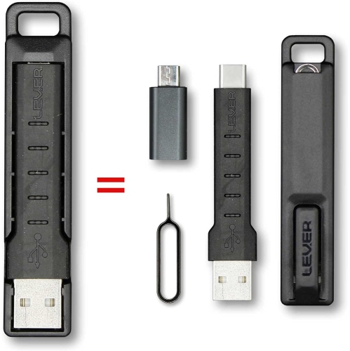 CableKit - Keychain USB C Cable Kit for Android Phones - Includes ro USB Adapter, Short USB C Cable,