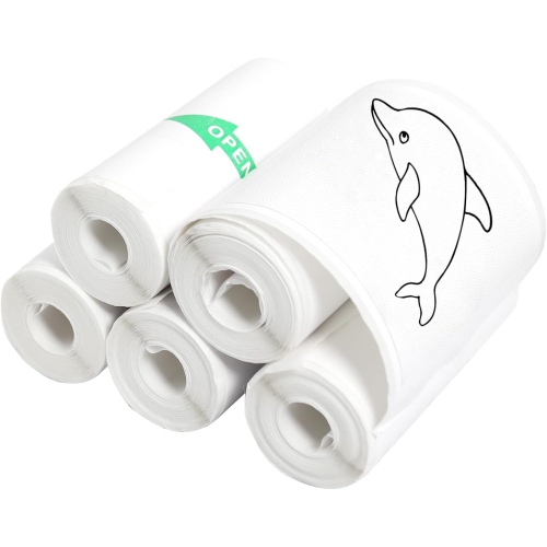 5 Rolls of Thermal Adhesive Sticker Paper by , 57 x 25 mm Coreless Inkless Black and White Print Paper for Mini