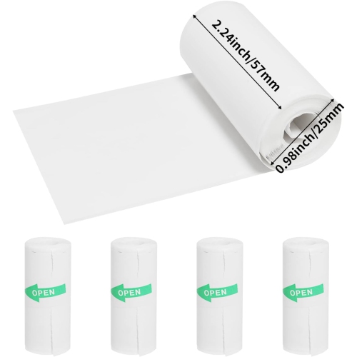 5 Rolls of Thermal Adhesive Sticker Paper by , 57 x 25 mm Coreless Inkless Black and White Print Paper for Mini