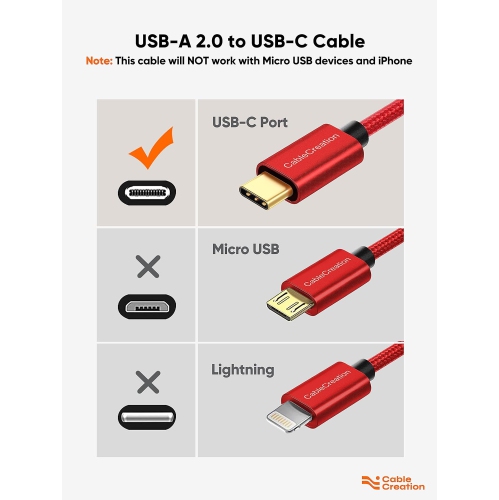 USB C Cable 1FT, Red USB A to USB C Cable 3A Fast Charging Braided USB C Male to USB Male Cable for Power