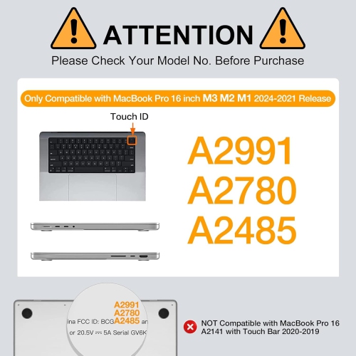 Compatible with MacBook Pro 16 inch Case 2024 2023 2022 2021 Release M3 A2991 M2 A2780 M1 A2485 Pro Max,