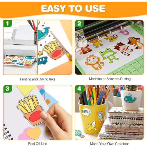 60 PCS Sticker Paper for Inkjet Printer,Printable Vinyl Sticker Paper Dries Quickly Vivid Colors,8.5"x11" Tear