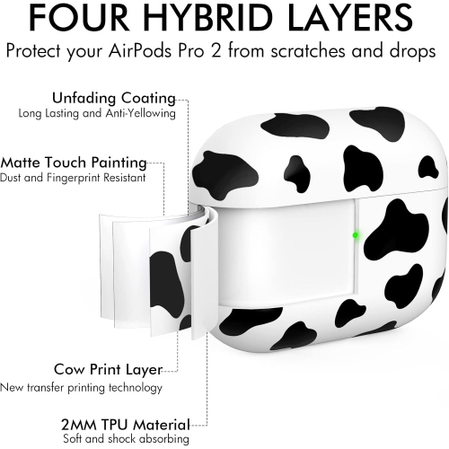 Matte Cow Print Case for Airpods Pro 2nd Generation Case Cover AirPods Pro 2 Hard TPU Protective Cover
