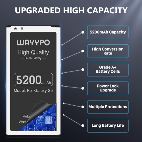 5200mah y for Galaxy S5, EB-BG900BBC Replacement y Li-ion for Samsung Galaxy S5 G900V, G900A,