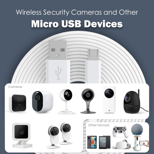 30FT Flat Power Extension Cable for WyzeCam, YI Camera NestCam Blink Wyze Cam OG Wyze Cam Pan Netvue Kasa Cam Cloud