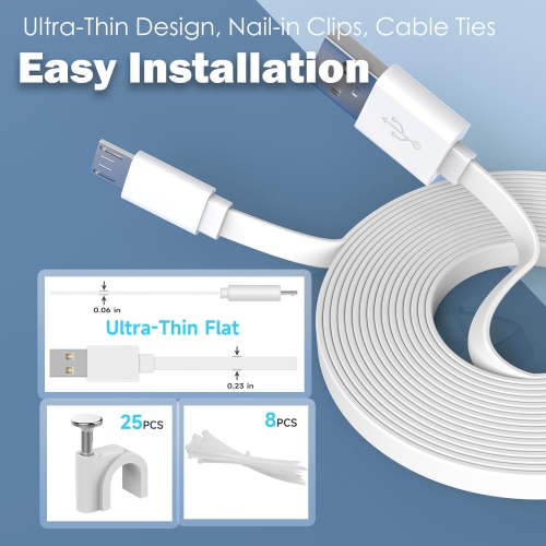 30FT Flat Power Extension Cable for WyzeCam, YI Camera NestCam Blink Wyze Cam OG Wyze Cam Pan Netvue Kasa Cam Cloud