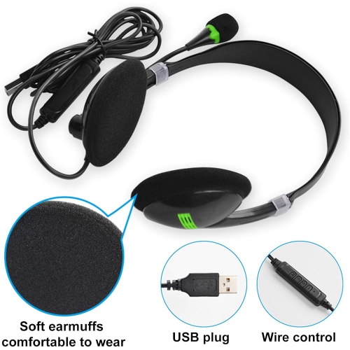 USB with rophone Noise Cancelling & Audio Controls, Wide Computer Headphones for Business, Clearer