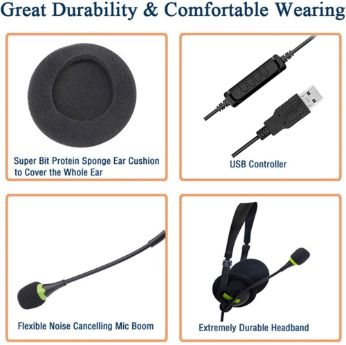 USB with rophone Noise Cancelling & Audio Controls, Wide Computer Headphones for Business, Clearer