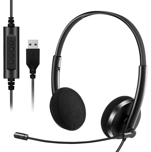 YTYC  USB Computer With Rophone Noise Cancelling & Mute Volume Control, Wired Headphones for Call Center