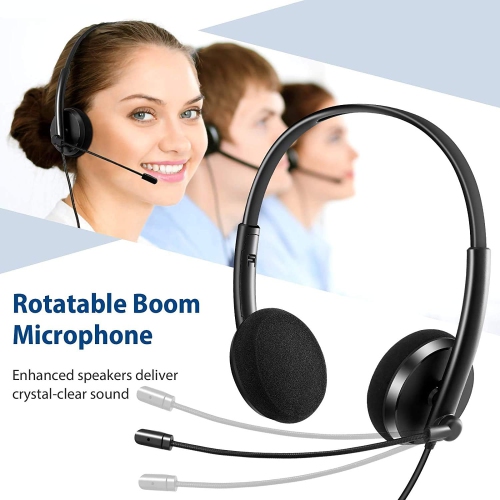USB Computer with rophone Noise Cancelling & Mute Volume Control, Wired Headphones for Call Center