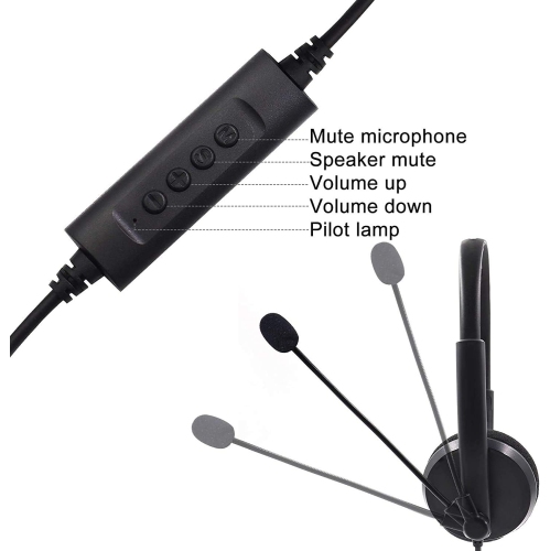 USB Computer with rophone Noise Cancelling & Mute Volume Control, Wired Headphones for Call Center