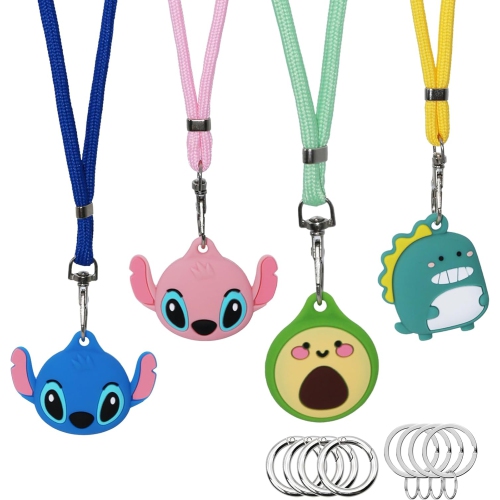 Ensemble de 4 collier mignon pour porte-étiquette AirTag pour enfant, accessoires pour étui de suivi GPS Cartoon, longueur réglable, doux