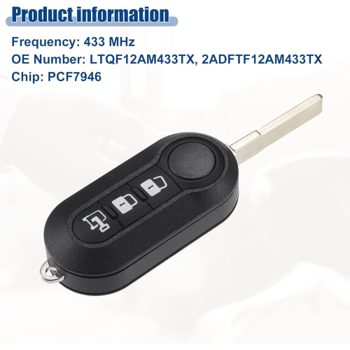 Télécommande d'entrée sans clé Fiat 500 pour Ram Promaster City de 433 MHz - Paquet de 1 noir