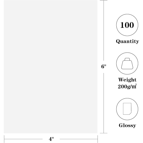 CANLENPK 4 x 6 Inch Glossy Photo Paper, Pack of 100 Sheets Inkjet,Laser Photo Paper,Premium High-Gloss White