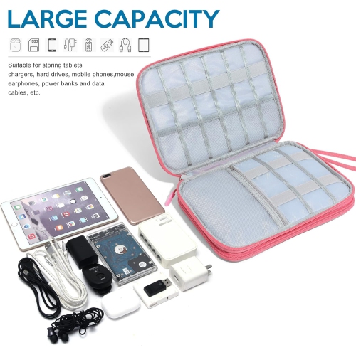 Organisateur électronique de voyage à deux couches pour câbles Sac de rangement portatif pour câble, téléphone, chargeur, alimentation