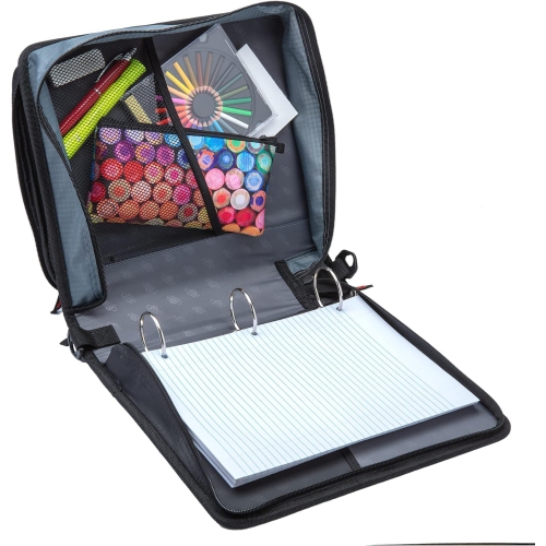 Case-It 1.5 Inch 3 D-Ring Zipper Binder with Padded Laptop Case Workstation, Shoulder Strap, LT-117, Black