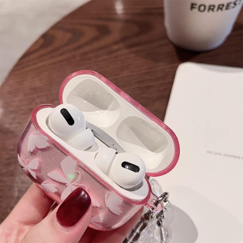 Cute Airpod pro Clear Case with Keychain,Cute Bling Glitter Butterfly Pattern Design Soft Silicone Smooth